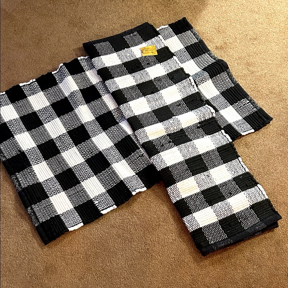 Two NWT Black and White Checkered Throw Rugs